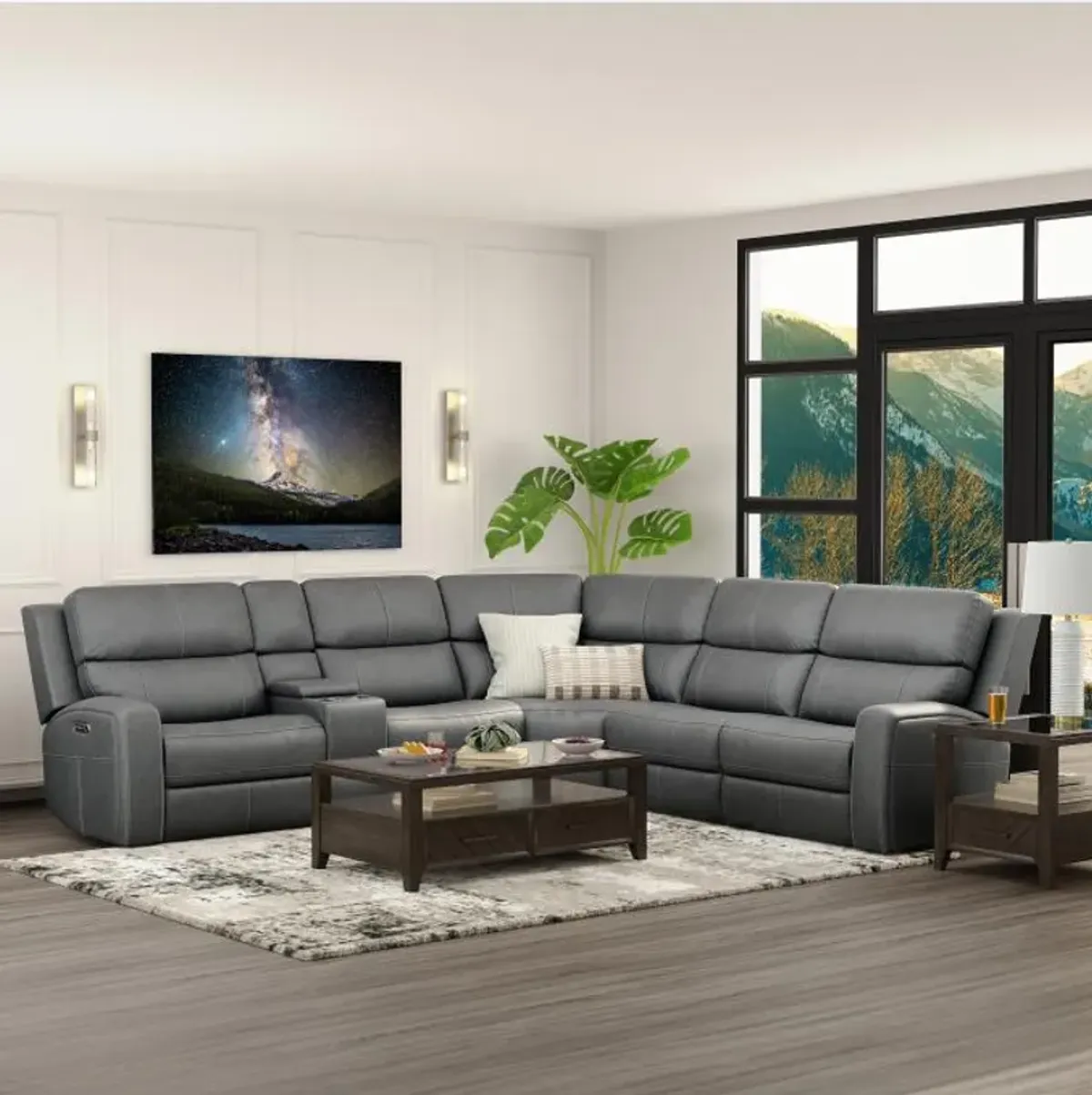 Riverdale 6pc Leather Sectional with Wireless Charging