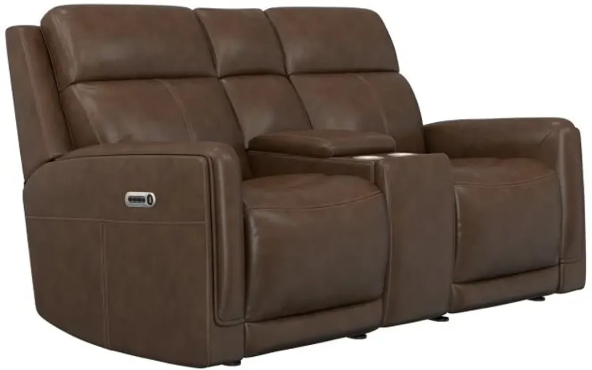 Royale Leather Power Glider Loveseat with Console