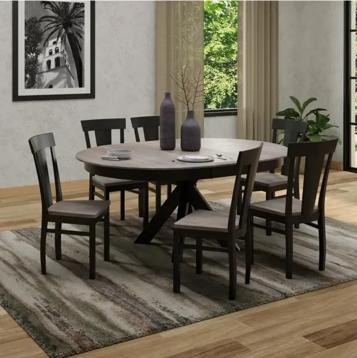 Vibrance -New! Extendable Round Dining Table& 6 Chairs With Custom Finish Options