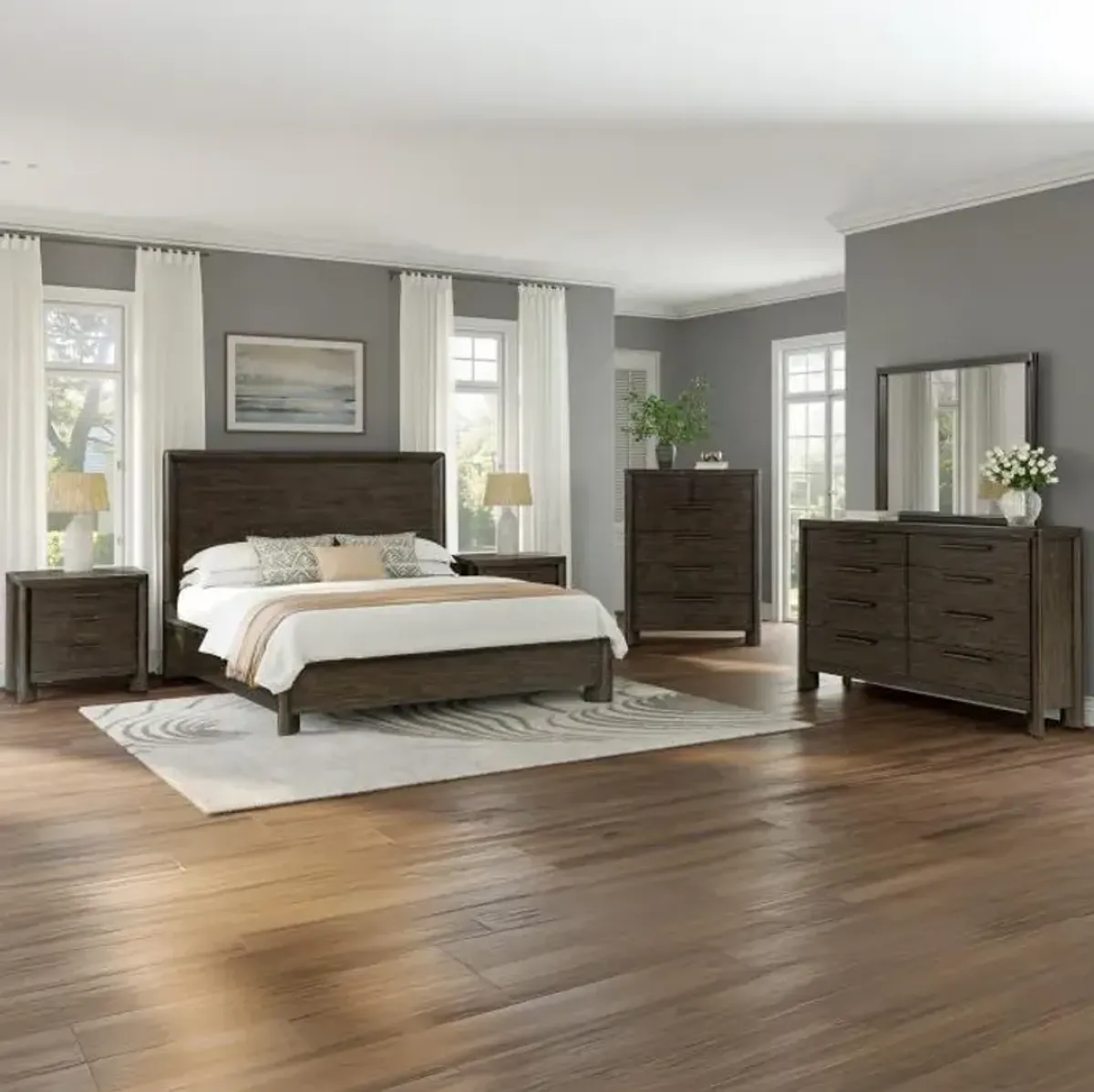 Malloy -New! King Panel Bed, Dresser, Mirror, Night Stand