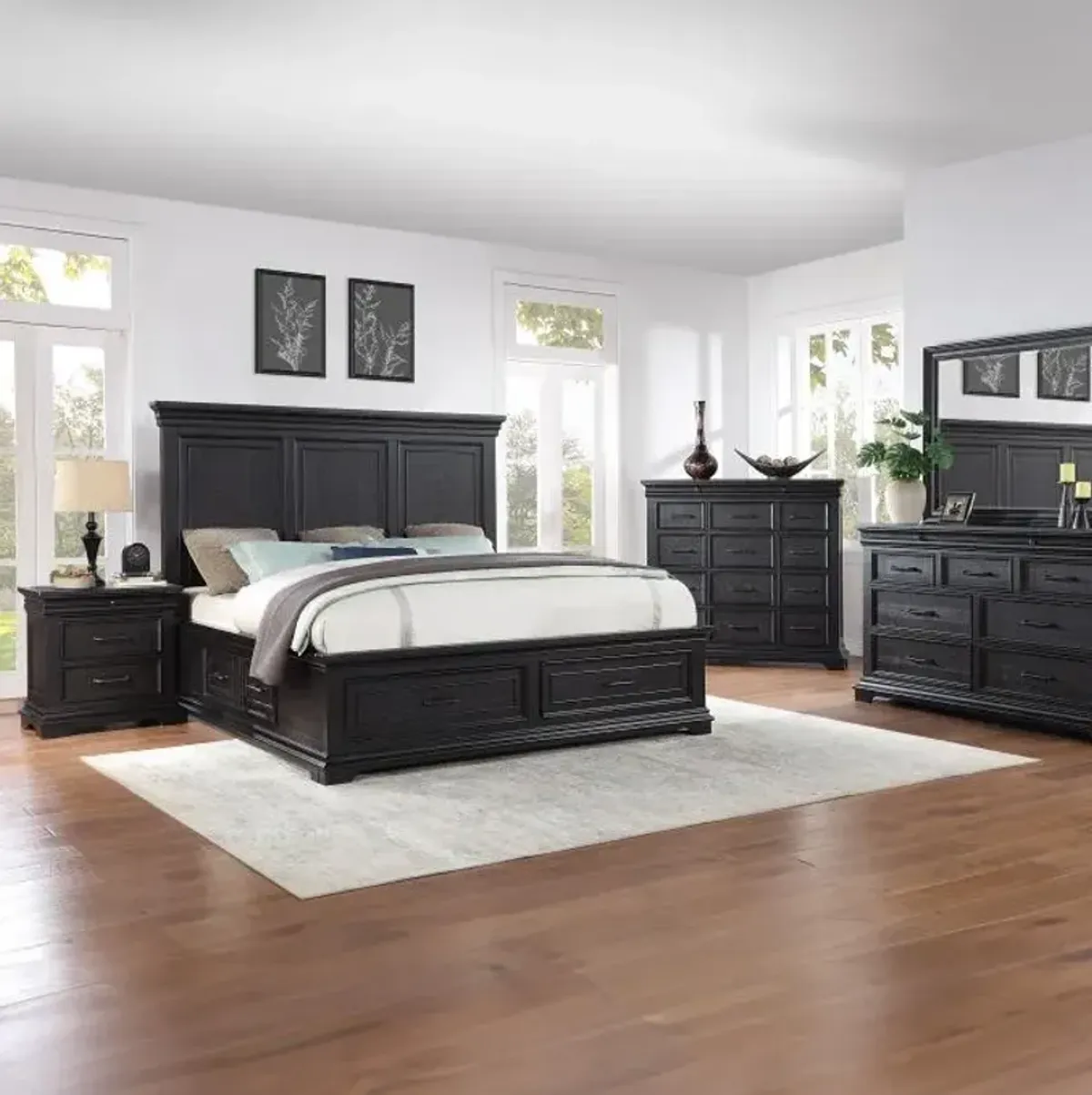 Legion Eastern King Storage Bed, Dresser, Mirror & Nightstand