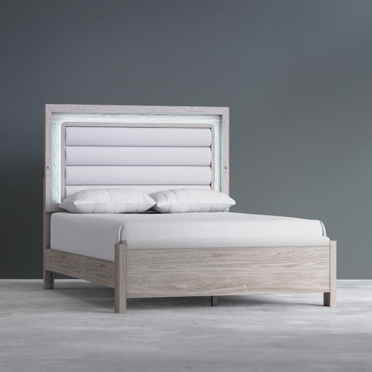 Avery Eastern King Upholstered Bed with Light