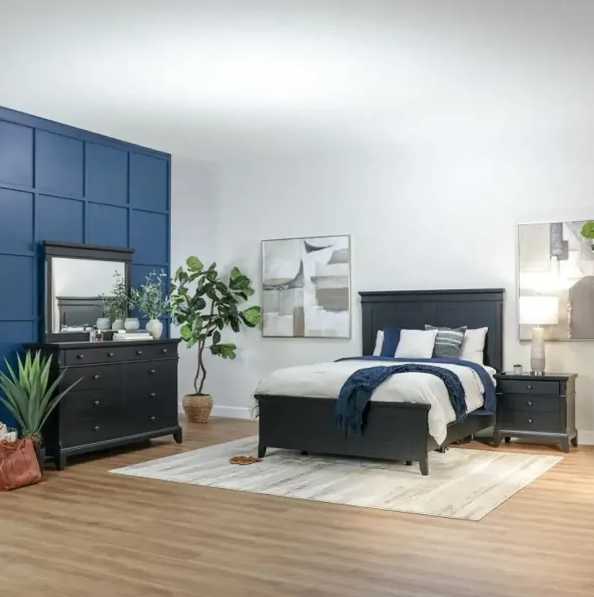 Modern Classics -New! Eastern King Panel Bed, Dresser, Mirror & Nightstand