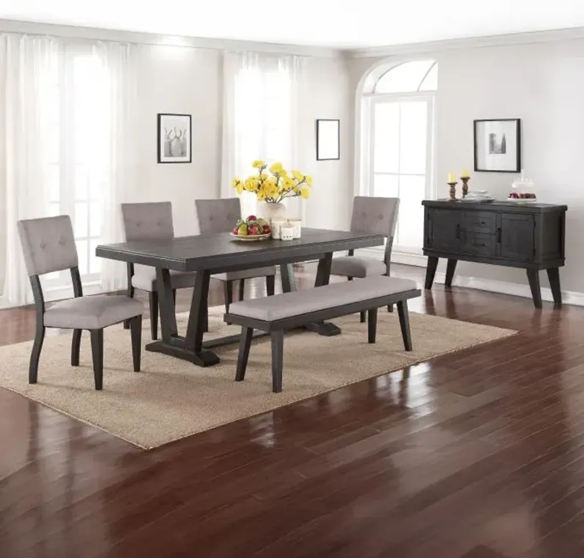 Hampton -New! Dining Table, 4 Side Chairs, Bench