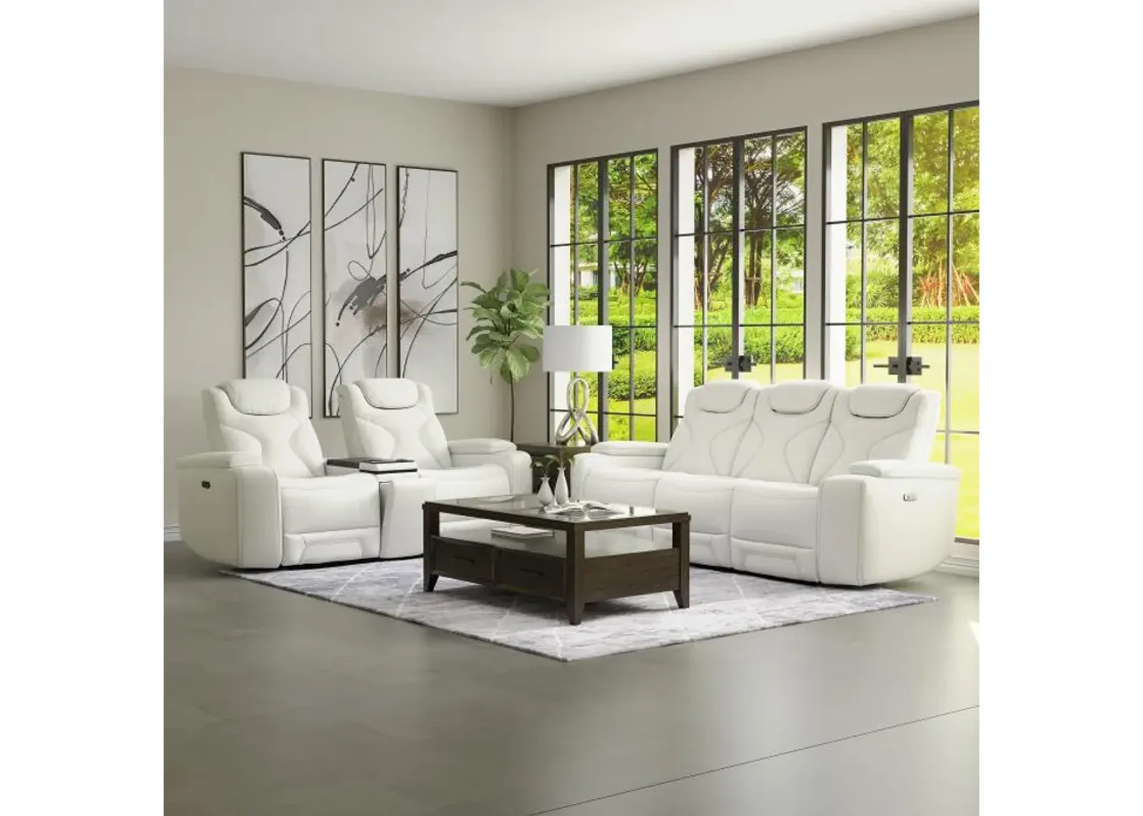 Jet White Leather Motion Sofa & Loveseat Set