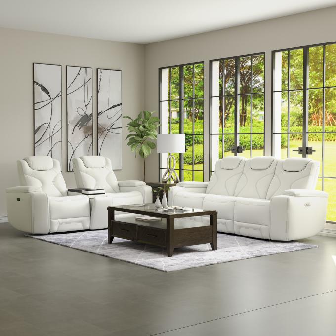 Jet White Leather Motion Sofa & Loveseat Set