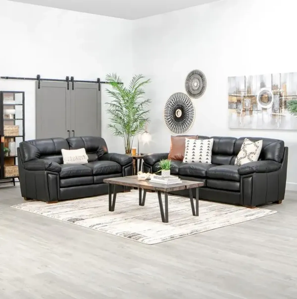 Henley Leather Living Room Collection - Black