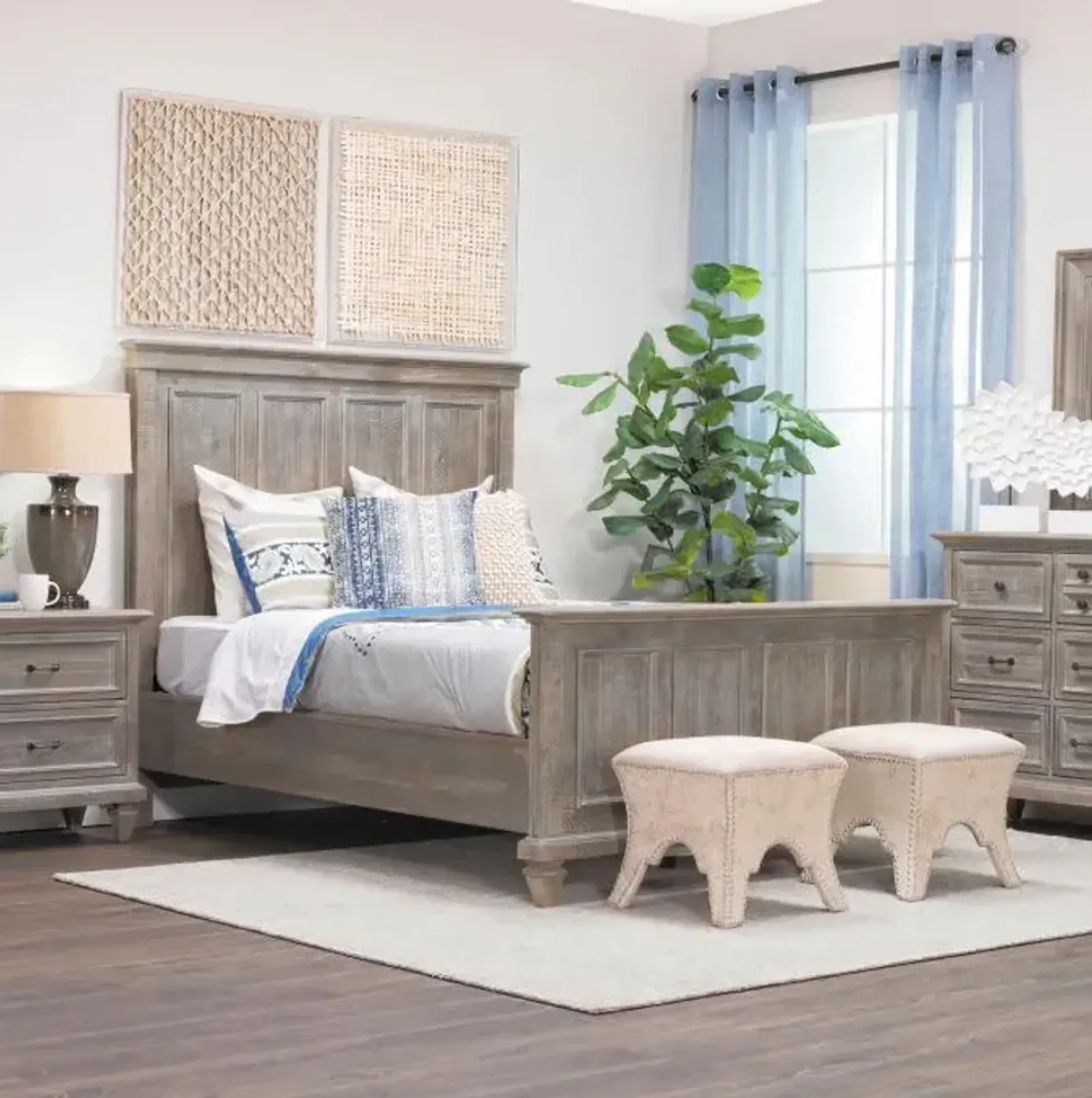 East Bay California King Panel Bed, Dresser, Mirror, Nightstand