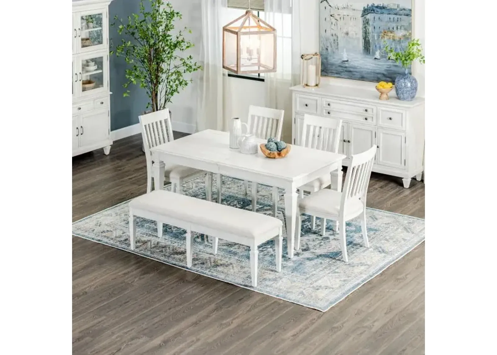 East Bay 6pc Dining Set: Table, 4 Side Chairs & Bench