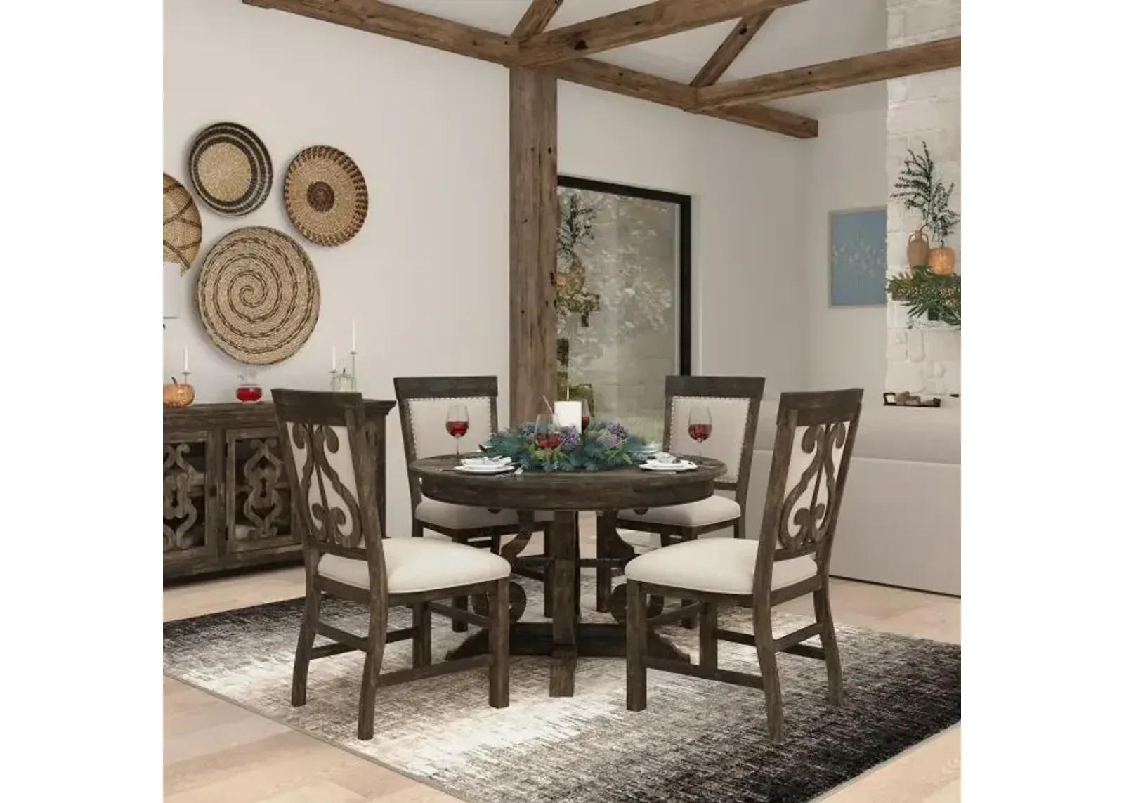 Hacienda 5pc Dining Set: 48" Round Table & 4 Side Chairs