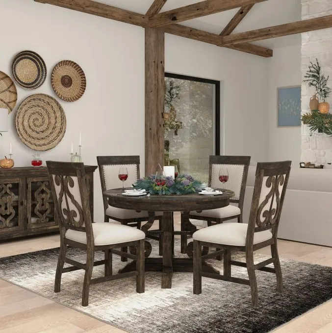 Hacienda 5pc Dining Set: 48" Round Table & 4 Side Chairs