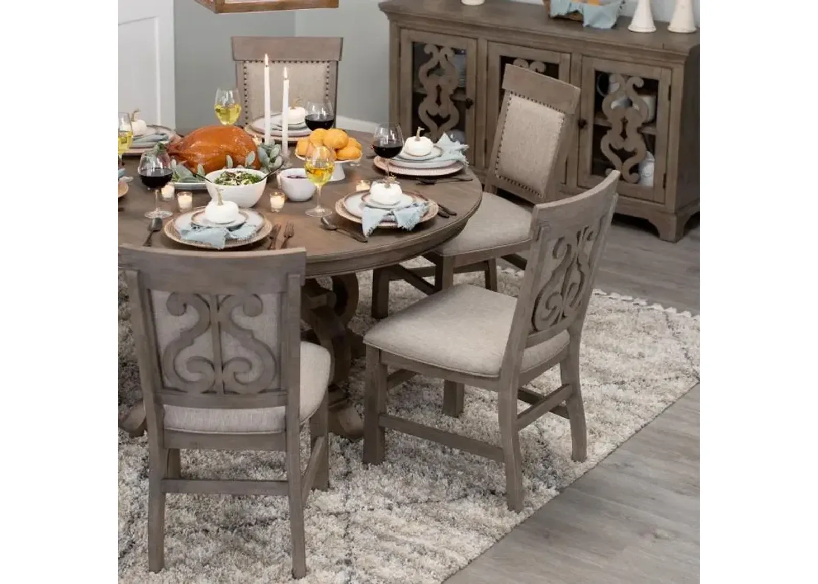 Hacienda 5pc Dining Set: 48" Round Table & 4 Side Chairs