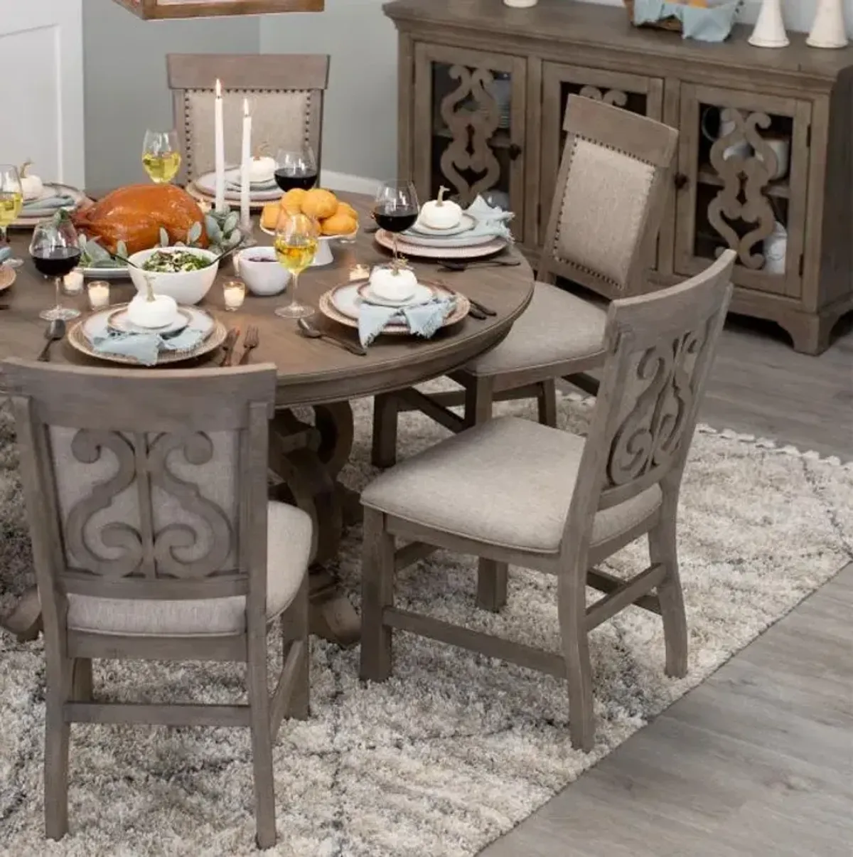 Hacienda 5pc Dining Set: 48" Round Table & 4 Side Chairs