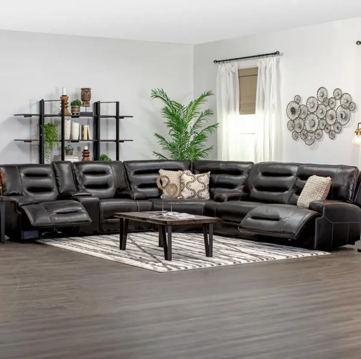 Dayton Leather Power Reclining Sectional with 2 Consoles