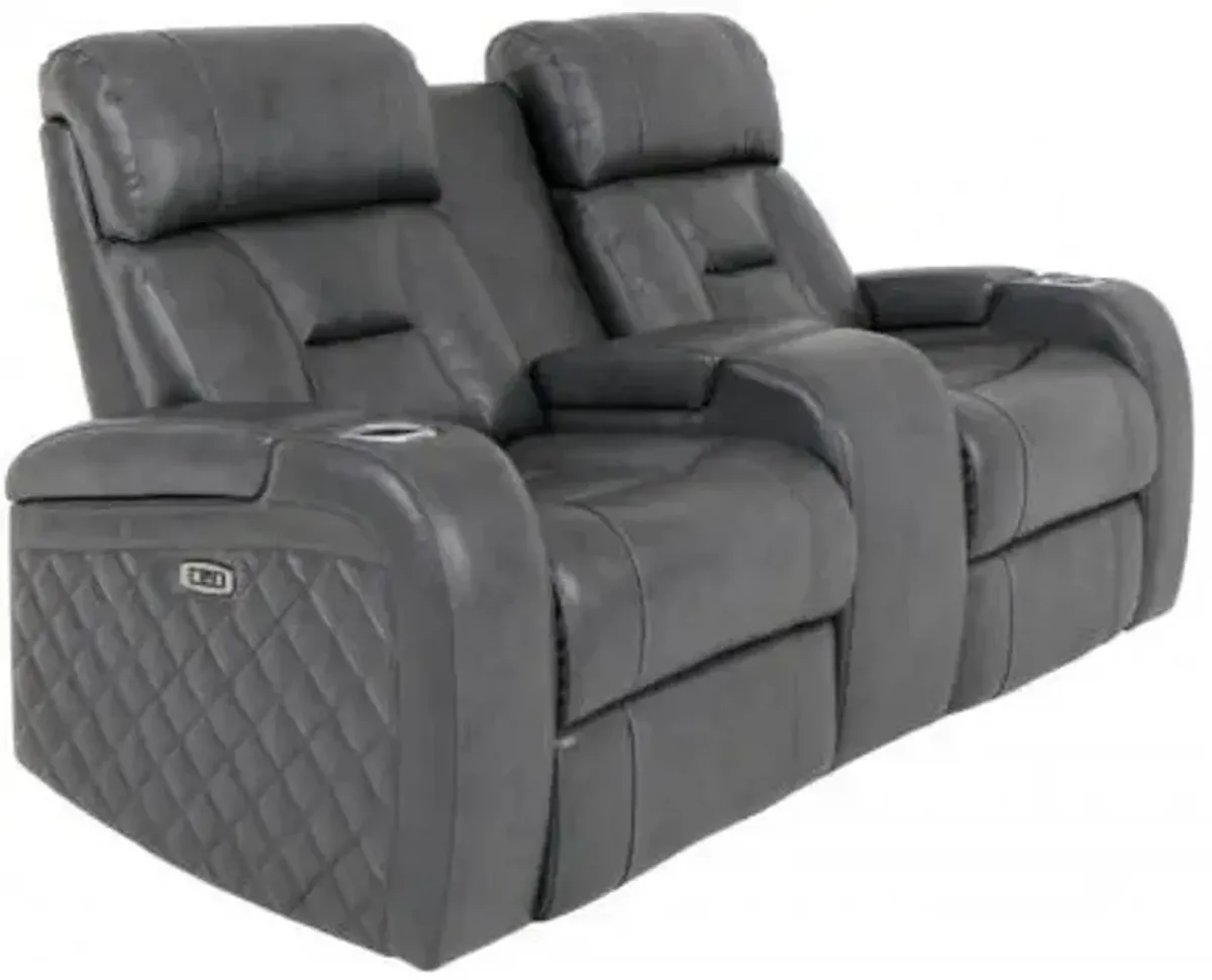 Stark Power Leather Loveseat with Console