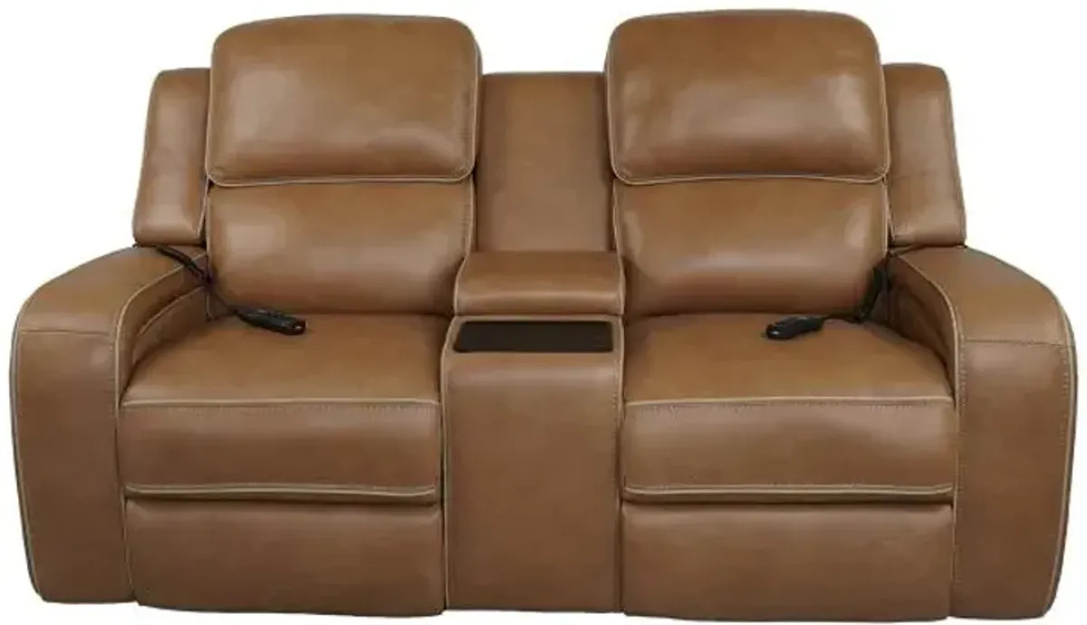 Soundwave Immersive Audio Power Leather Loveseat with Heat & Massage