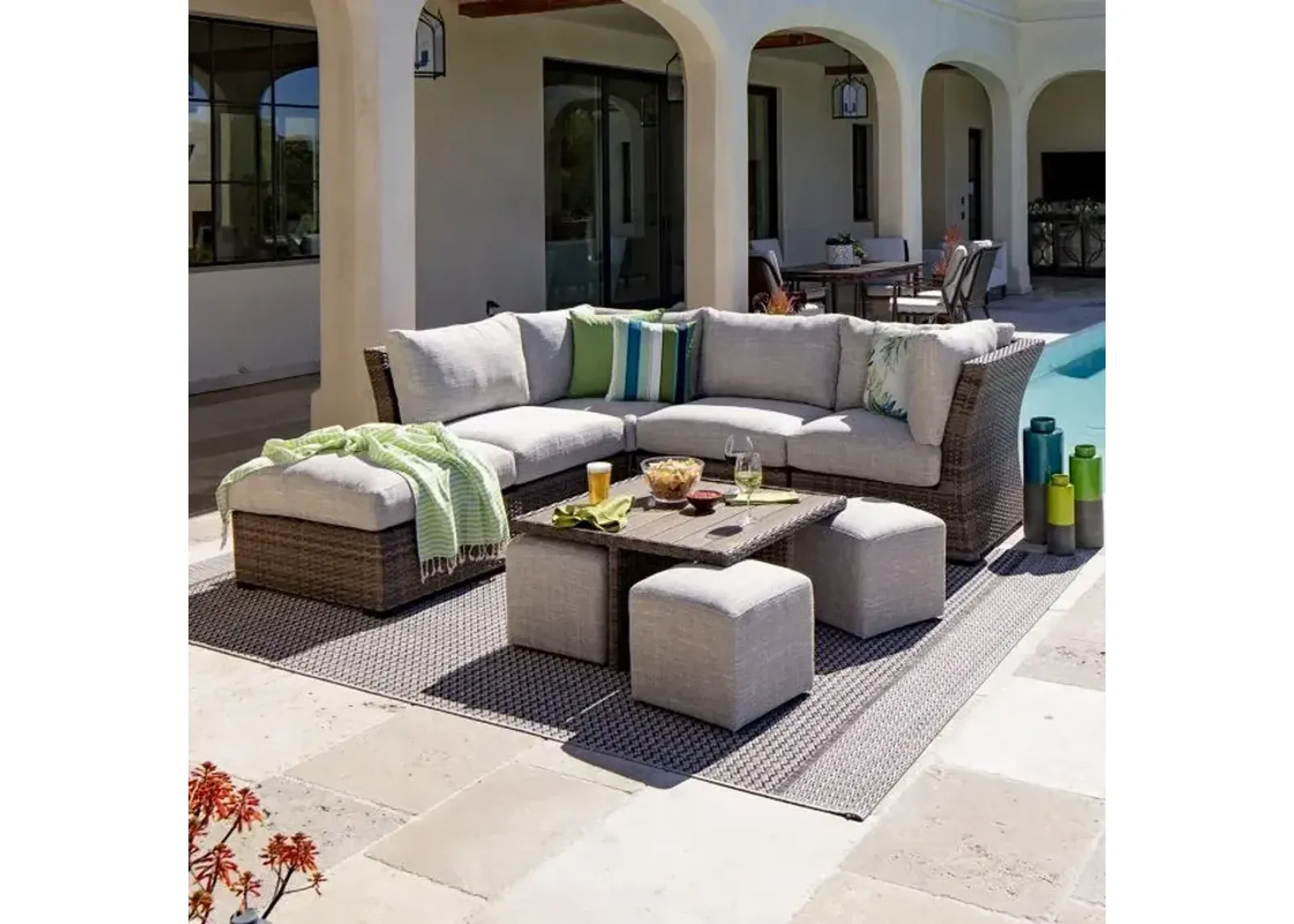 Cabo 5pc Sectional: 3 Armless Chairs & 2 Corners