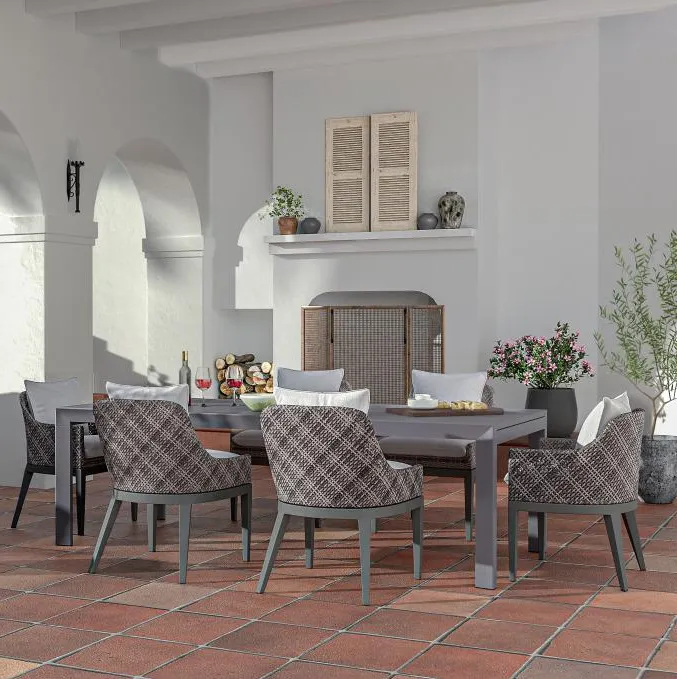 Laguna 7pc Outdoor Dining: Extension Table With 4 Chairs & 2 Arm Chairs