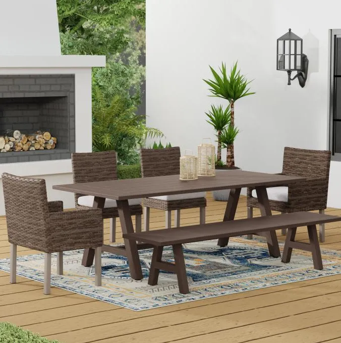 Cabo 5pc Outdoor Dining: Table, 2 Armchairs & 2 Side Chairs