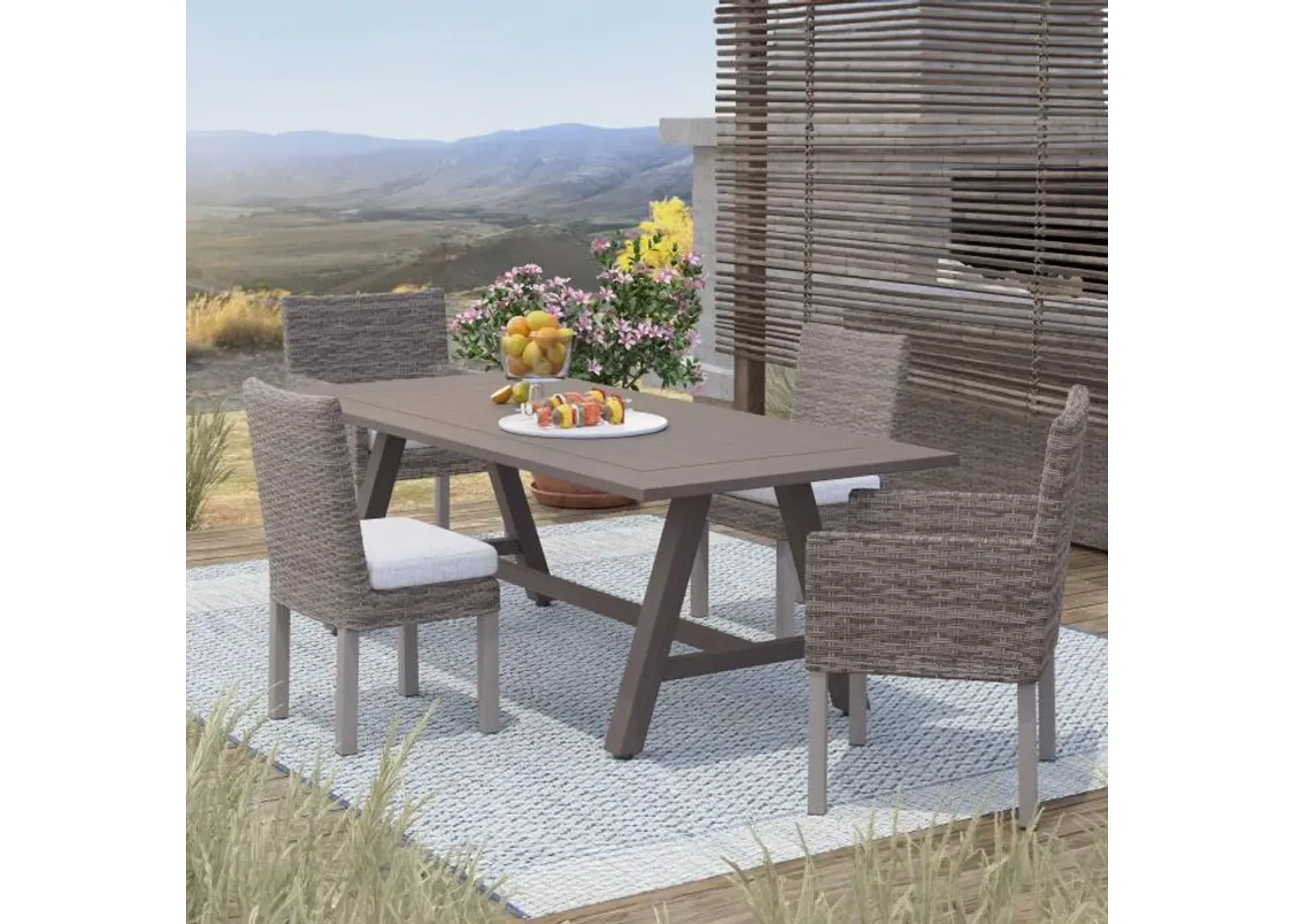 Cabo 5pc Outdoor Dining: Table, 2 Armchairs & 2 Side Chairs