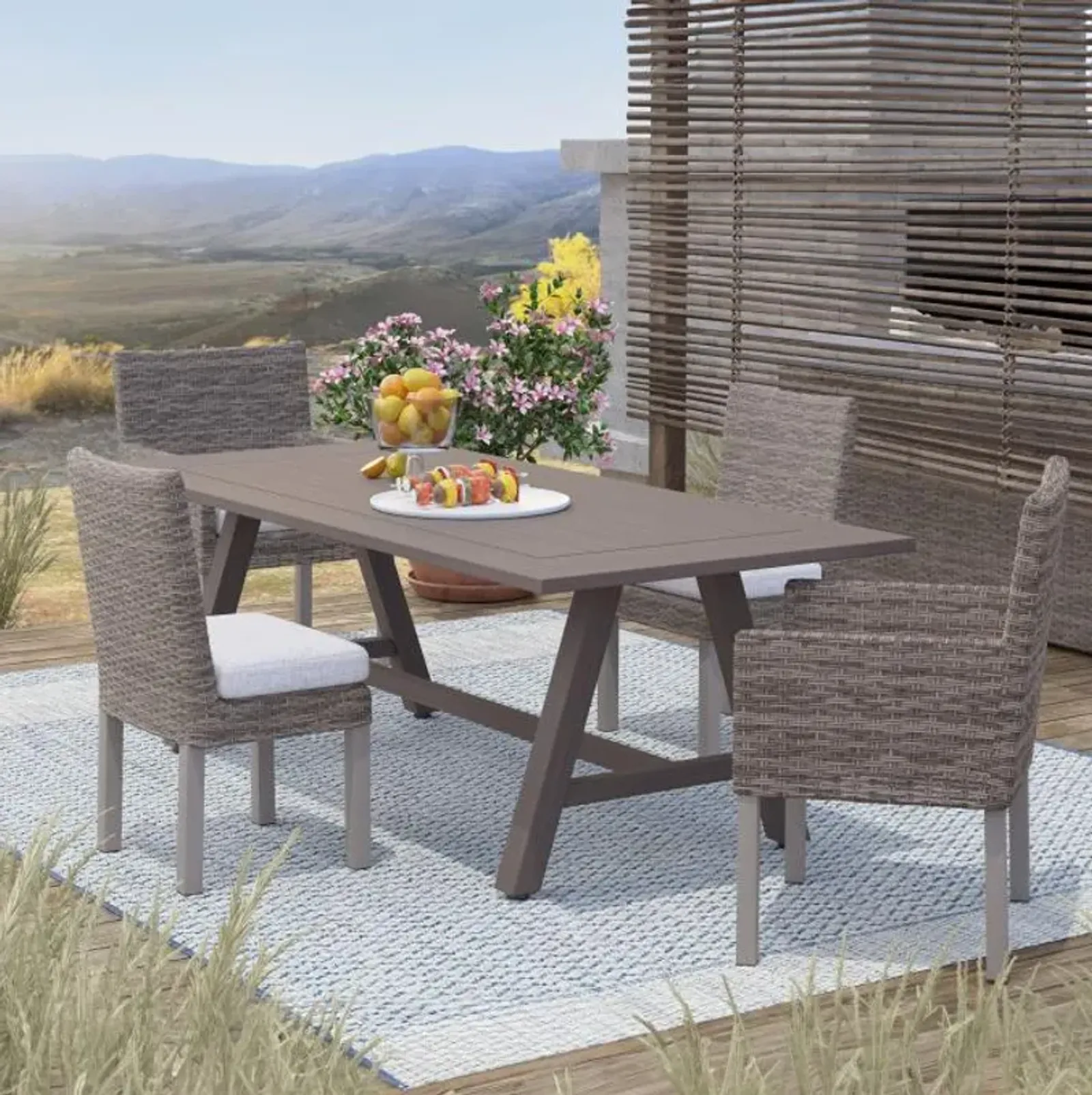 Cabo 5pc Outdoor Dining: Table, 2 Armchairs & 2 Side Chairs