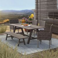 Cabo 6pc Outdoor Dining: Table, 2 Armchairs, 2 Side Chairs, and Bench