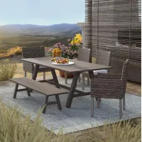 Cabo 6pc Outdoor Dining: Table, 2 Armchairs, 2 Side Chairs, and Bench