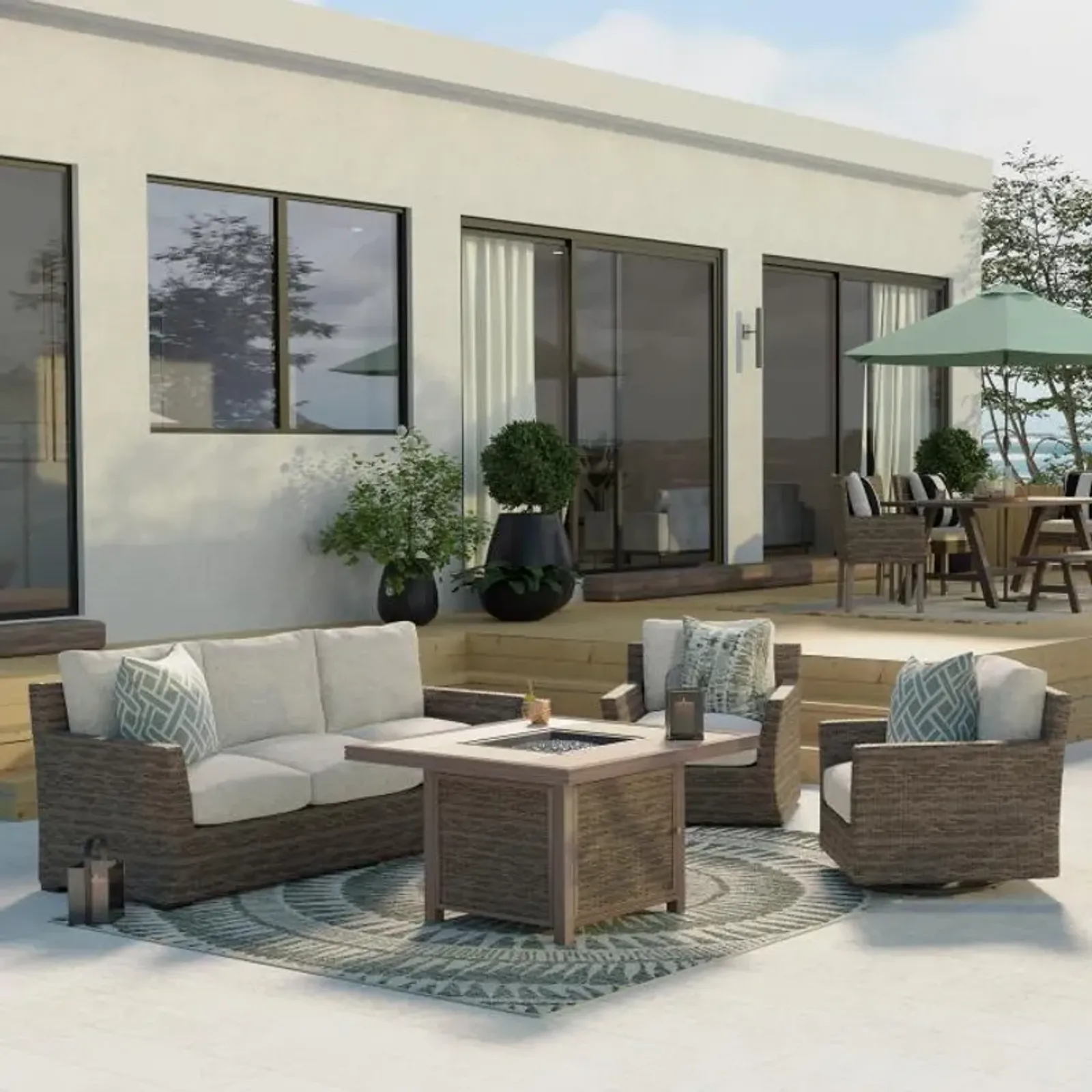 Cabo Sofa&comma; 2 Chairs&comma; and Firepit