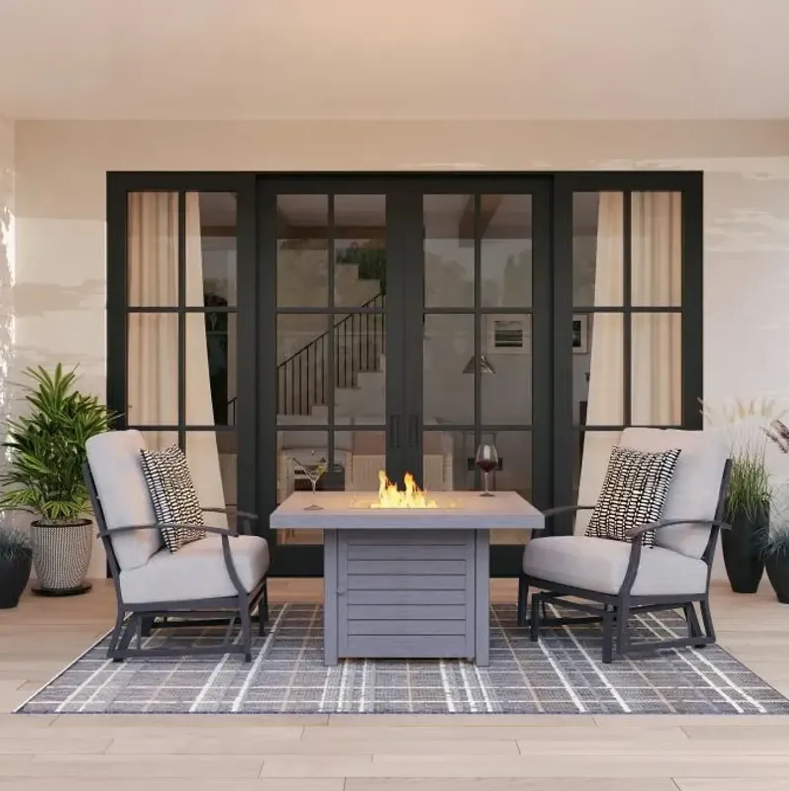 Monterey 3pc Set: Outdoor Firepit & 2 Glider Chairs