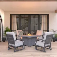 Monterey 5pc Set: Outdoor Firepit & 4 Glider Chairs