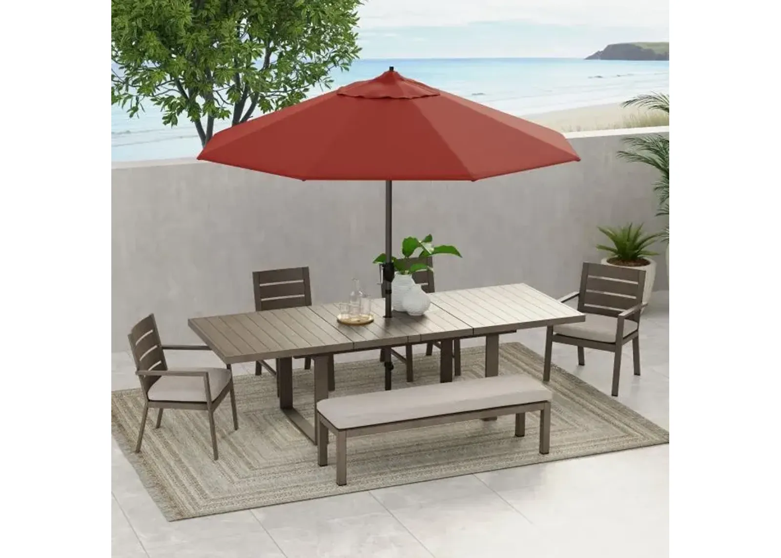 Lahaina 5pc Outdoor Set: Extension Dining Table & 4 Side Chairs