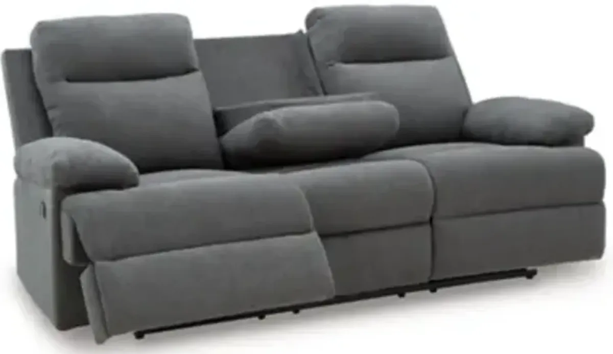 Side-Swipe Reclining Sofa with Drop Down Table