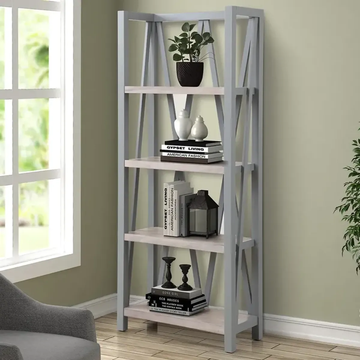 Americana Modern Dove Etagere Bookcase