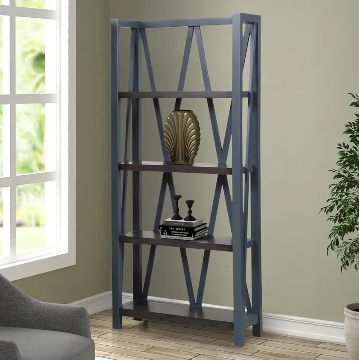 Americana Modern Denim Etagere Bookcase