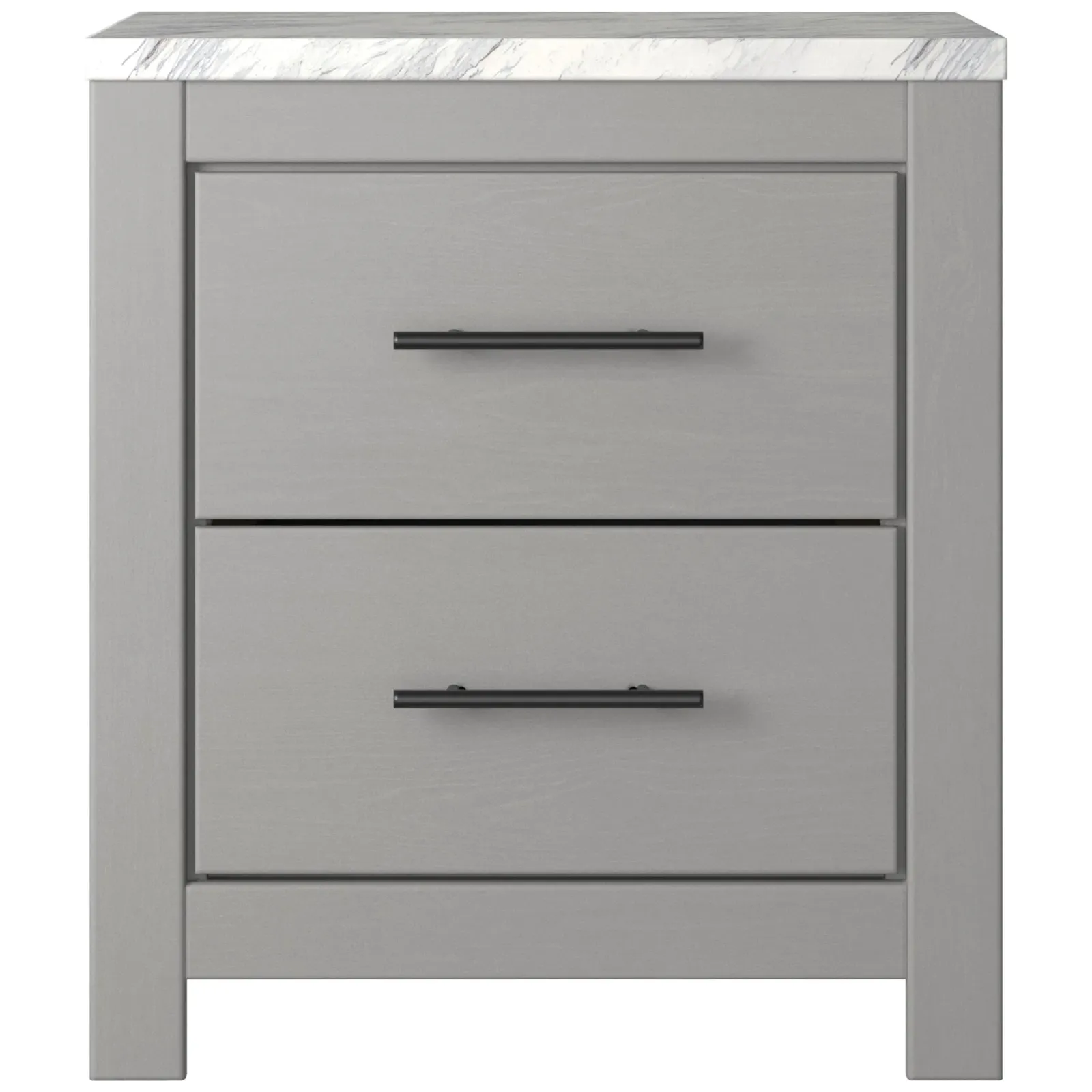 Gray Finish 2-Drawer Nightstand With Faux Marble Top