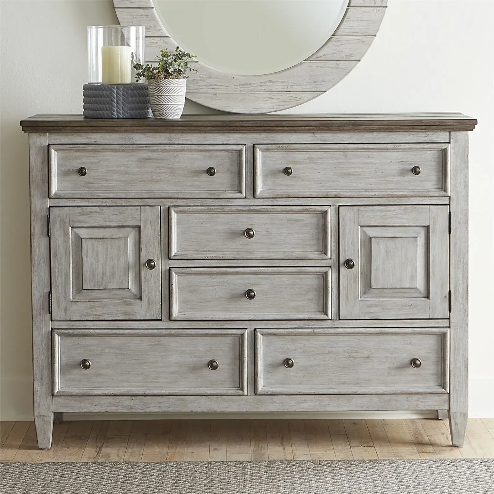 Transitional Two-Toned 2 Door 6 Drawer Chesser