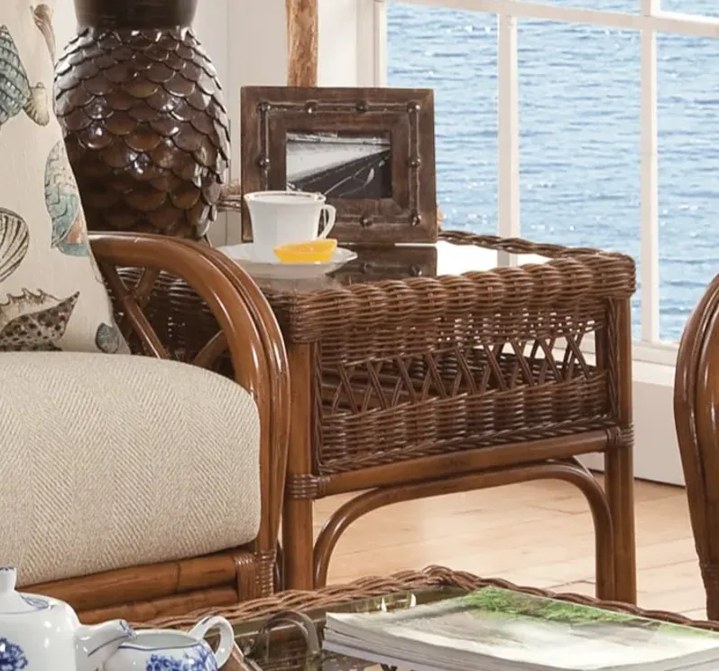 Coastal End Table With Glass Top