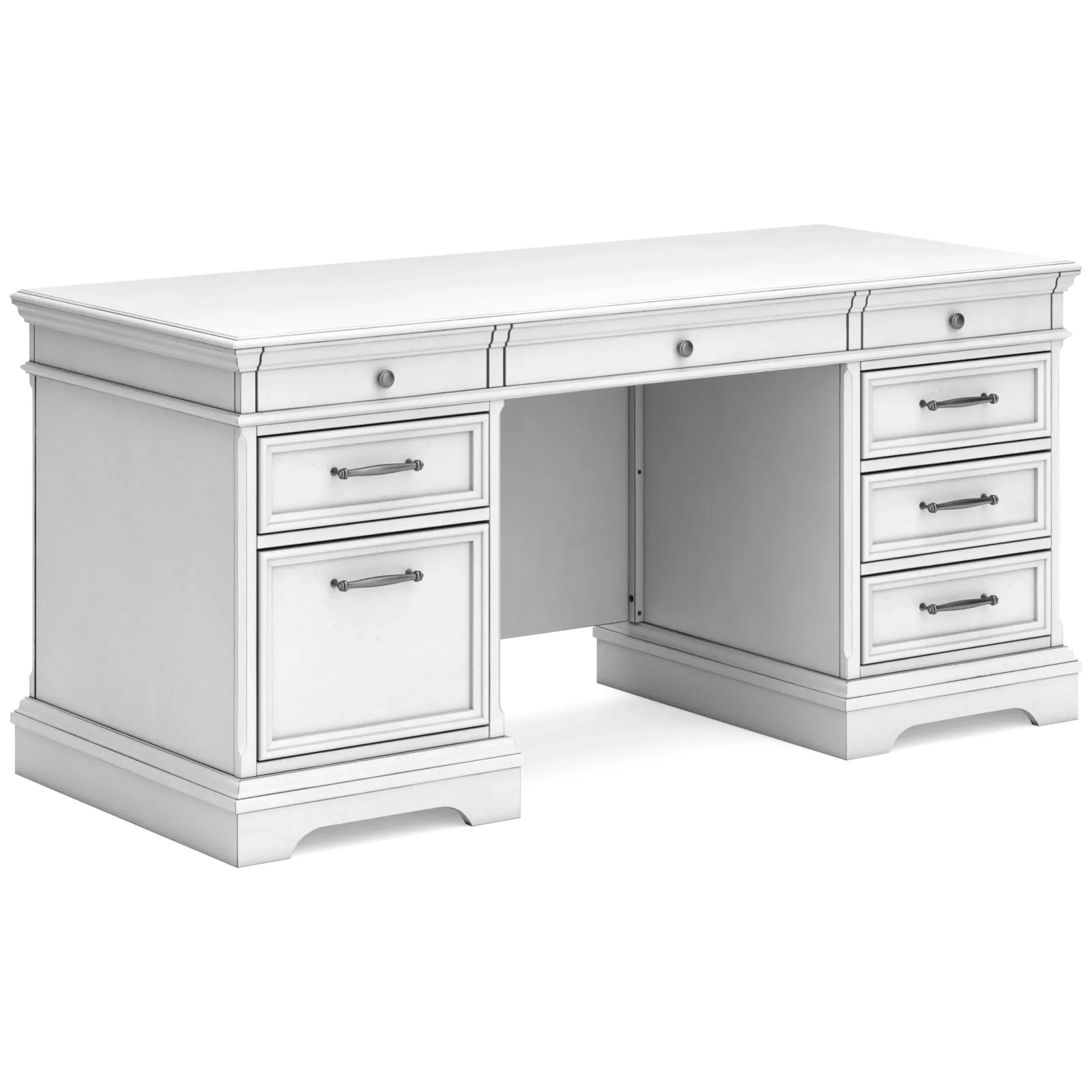 Double Pedestal Home Office Desk With File Drawer