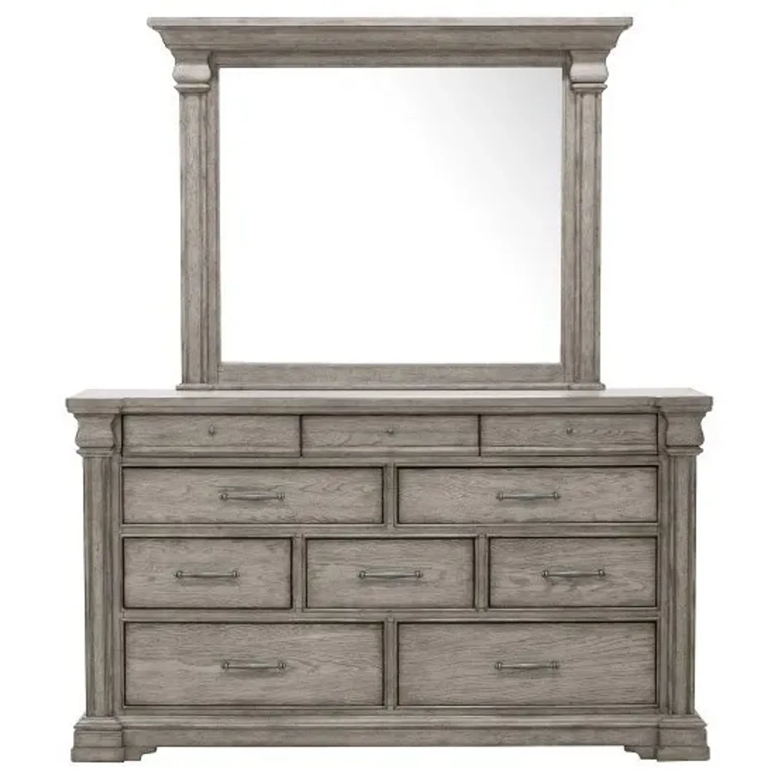 Transitional 10 Drawer Dresser And Mirror Set