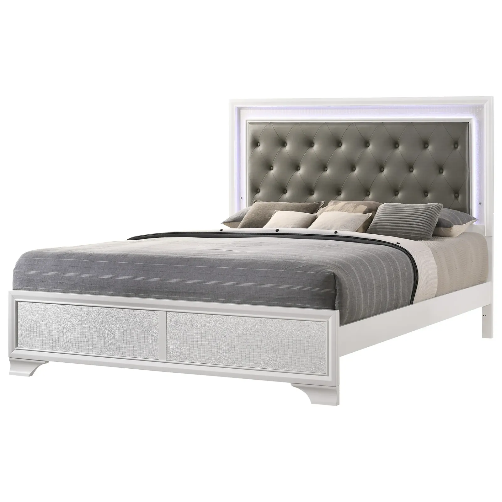 Glam King Bed With Upholstered Led Headboard