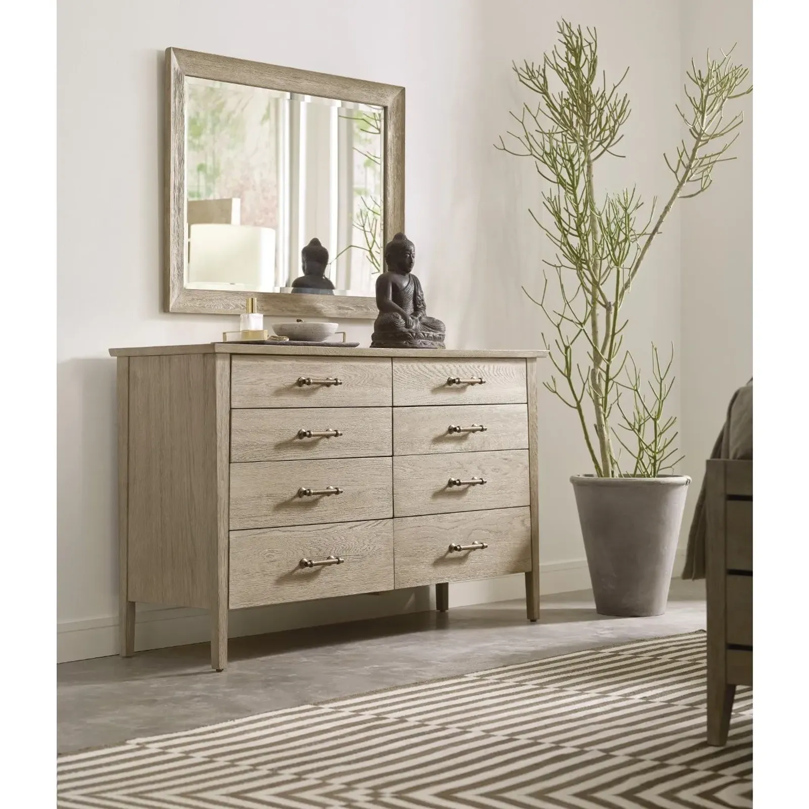 Contemporary Solid Wood Dresser And Mirror Set