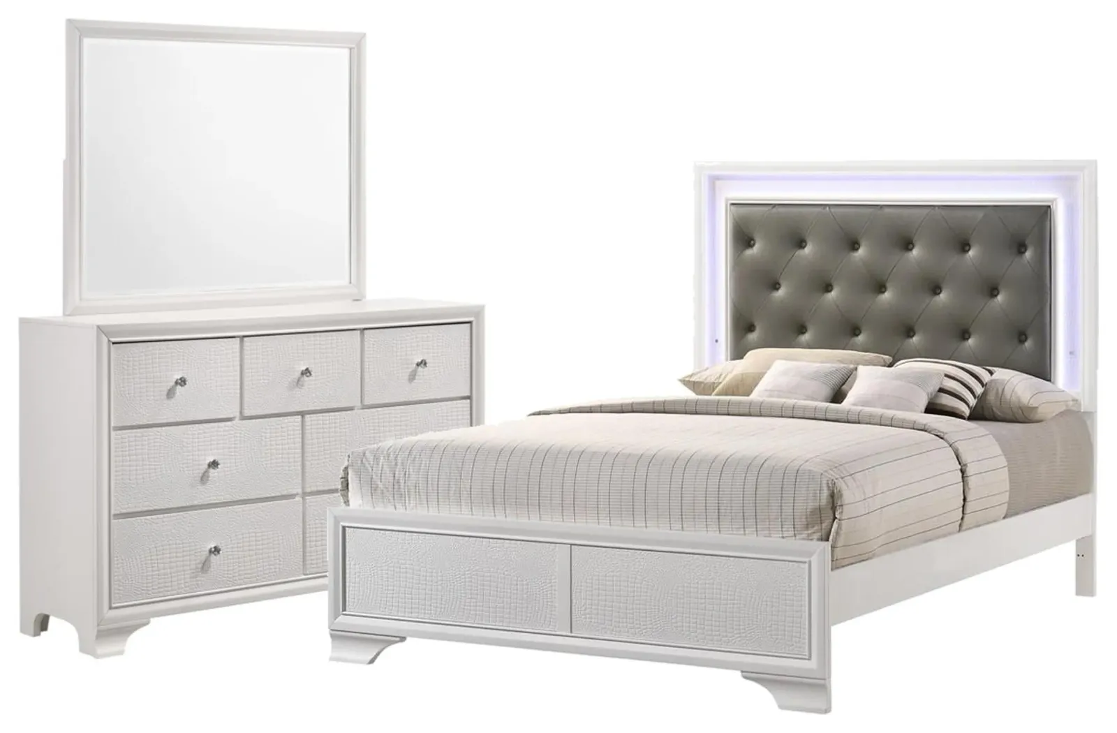 King Bed, 7 Drawer Dresser, Landscape Mirror