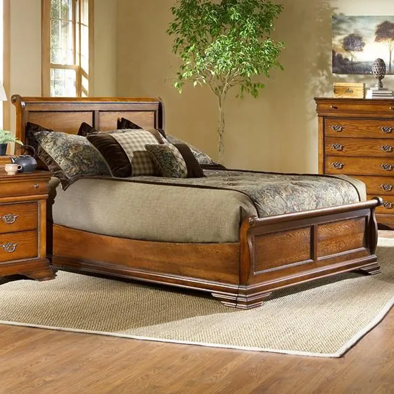 Queen-Size Low-Profile Sleigh Bed With Panel Detail