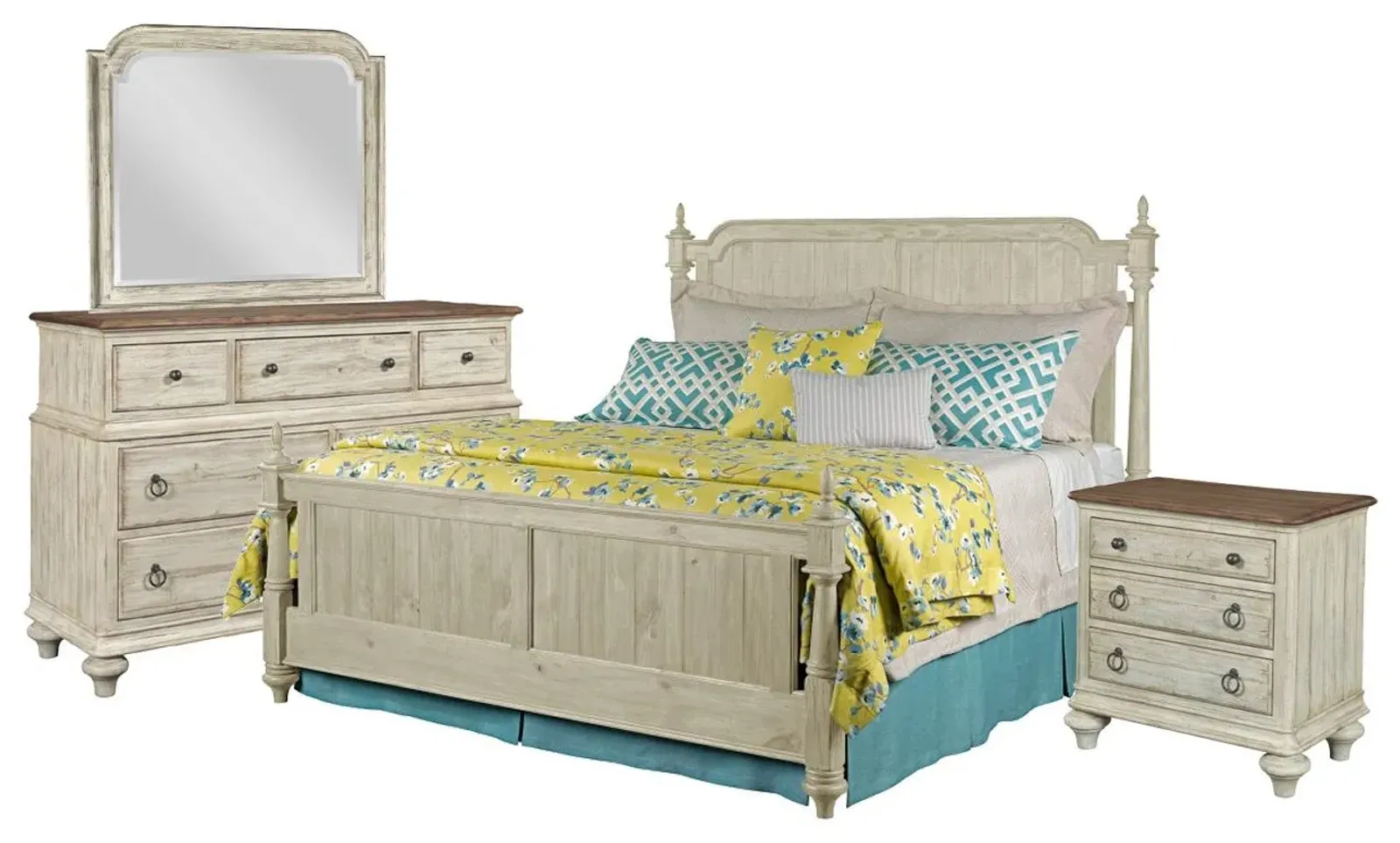 Queen Poster Bed, Dresser, Mirror, And Nightstand