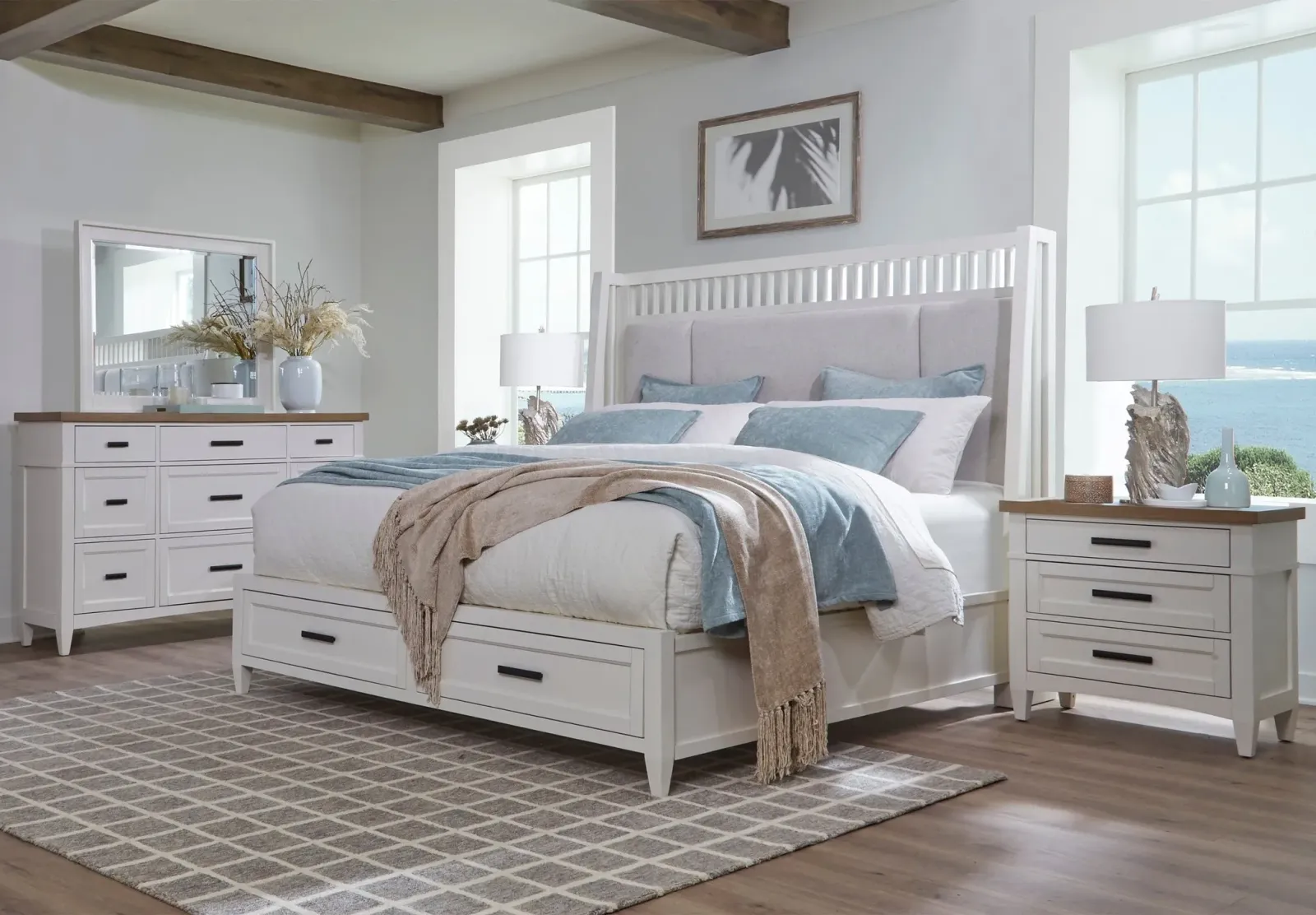 Queen Shelter Storage Bed, 3 Drawer Nightstand, 9 Drawer Dresser &Amp; Mirror