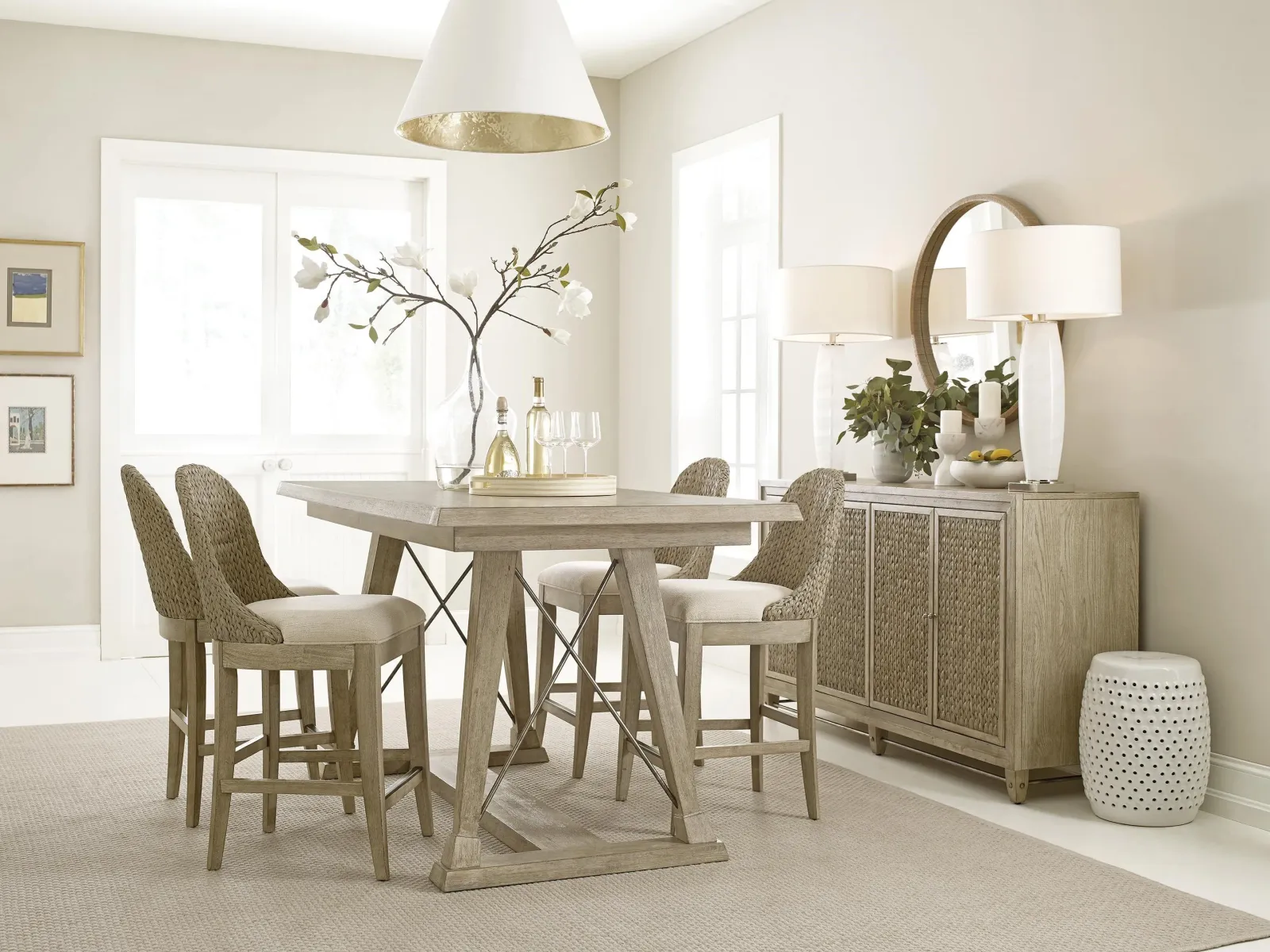 Table And Six Boca Woven Stools