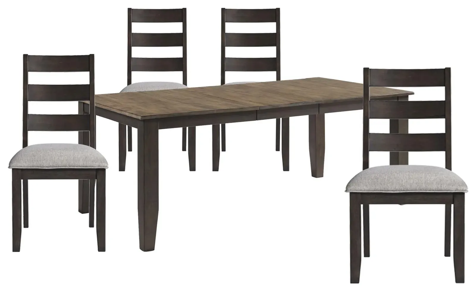 Transitional 5-Piece Table And Chair Set With Self-Storing Leaf And Upholstered Seats