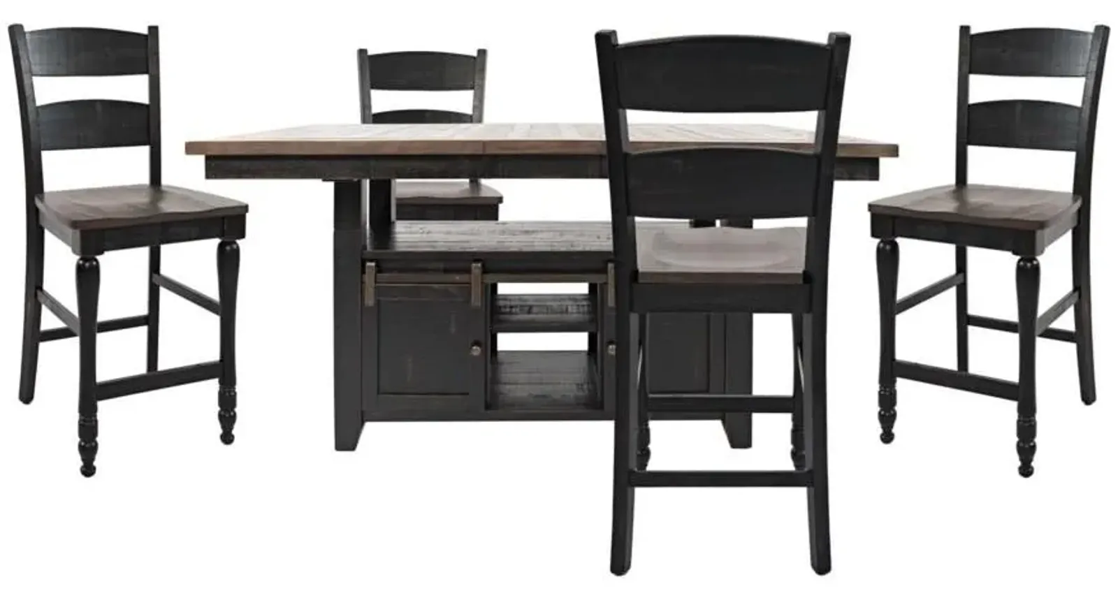 Hi/Low Dining Table And 4 Ladderback Counter Stools