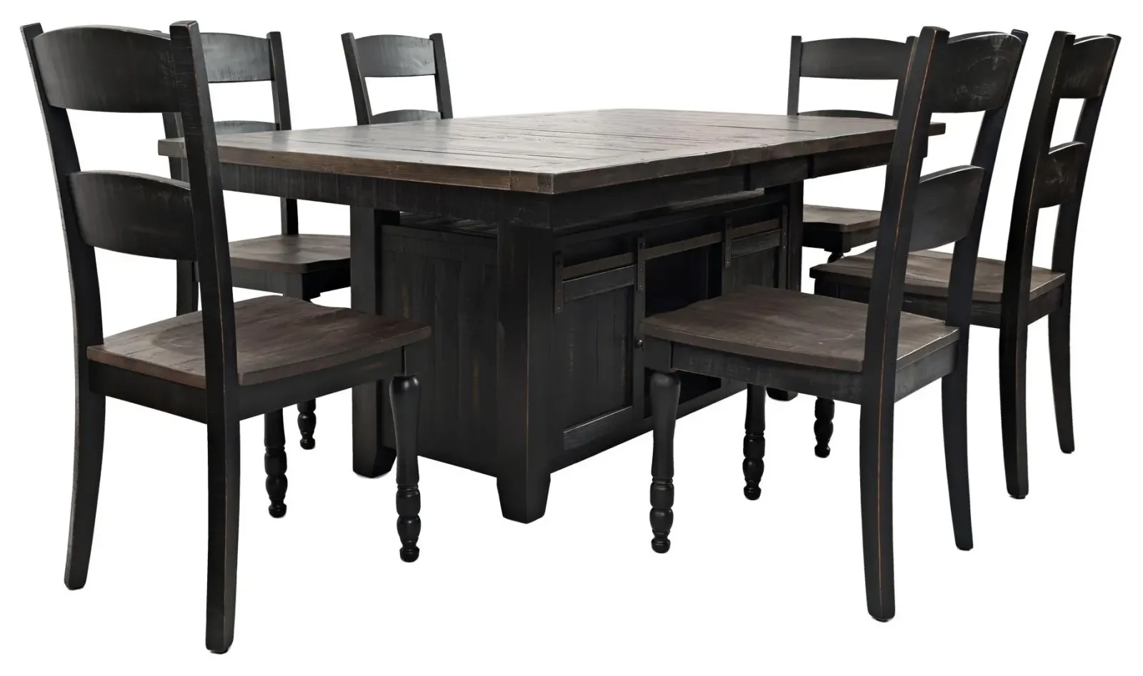 Hi/Low Dining Table And 6 Ladderback Counter Stools