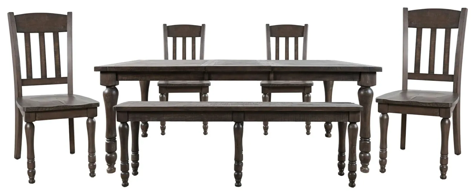 Rectangle Dining Table, 4 Slatback Dining Side Chairs And Bench